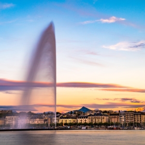 Sunrise on Geneva Jet d'eau